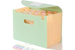 SortRax Accordion File Organizer 12 Pockets, Monthly Bill Receipt Tax Organizer, Expanding File Folders with Larger Bright Tabs, Fits Letter/A4 Size - Green