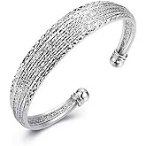 FUTIMELY Silver Leaf Bracelet Vintage Adjustable Feather Bracelet Trendy Hollow Rose Flower Leaves Cuff Bangle Wedding Bangle for Women Men (Silver Broadband Bracelet)
