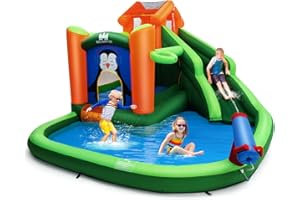BOUNTECH Inflatable Water Slide, 6 in 1 Kids Water Park Bounce House Combo for Outdoor Fun w/Splash Pool, Climbing Wall, Blow up Water Slides Inflatables for Kids Backyard Gift Present