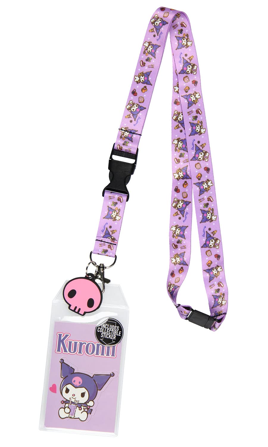 Photo 1 of ****** PHOTO FOR RFERENCE***Sanrio Kuromi ID Badge Holder Lanyard w/Rubber Pendant and Collectible Sticker.