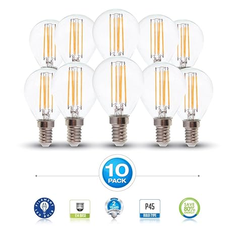 V-TAC 10 pieza Pack 4 W Bombilla LED filamento P45, 400 lúmenes,