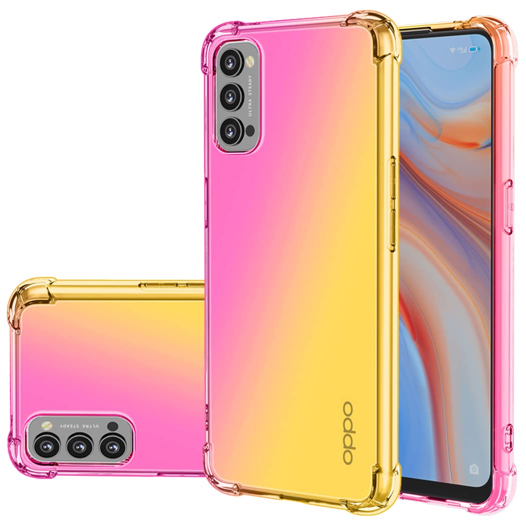 Jhxtech for Oppo Reno4 Pro 5G/Oppo Reno 4 Pro 5G Case, Clear Cute Gradient Phone Case Slim Anti Scratch Flexible TPU Cover Shockproof Protective Case for Oppo Reno4 Pro 5G (Pink/Gold)