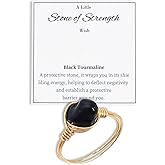 SANDOO Protection Black Tourmaline Ring - Handmade Healing Spiritual Crystal Ring, Gem Stones Jewelry for Sister,Bff, Birthday Mother's Day Gift