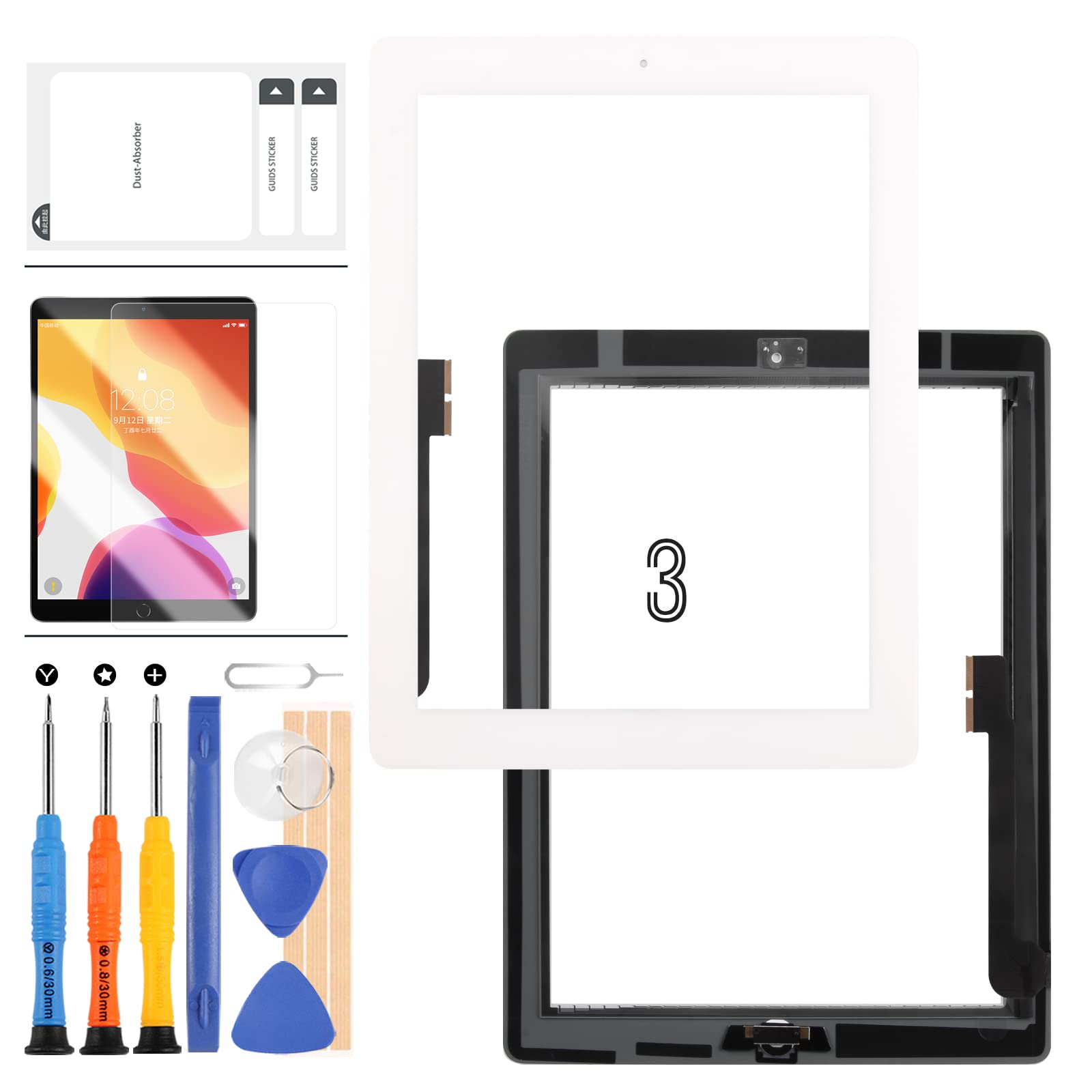 SRJTEK For iPAD 3 Screen Replacement Touch Screen for iPad 3 3rd Gen A1416 A1403 A1430 Digitizer Sensor Glass Panel Assembly Repair Parts Kits,Include Home Button (White)