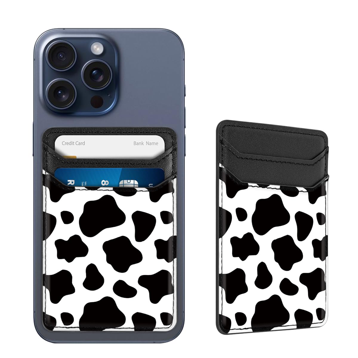 Yiyahu Self Adhesive Card Holders for Back of Phone, Leather RFID Phone Wallet Pockets Stick On, Credit Card Holders Sleeve for Phone Case, Black+White