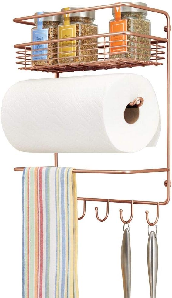 mDesign Metal Wall Mount Paper Towel Holder with Storage