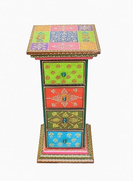 Paheli Craft Wooden Handmade Traditional Side Corner Chest of 4 Drawer for Home Decor (Multicolour)