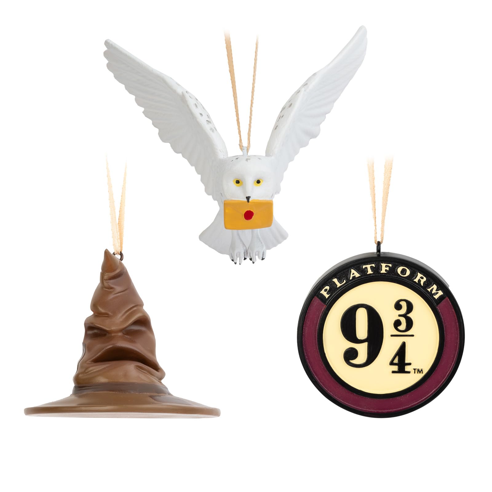 Grupo Erik Christmas Ornaments - Harry Potter Gifts | Christmas Tree Decorations Set Of 3 - Sorting Hat, Platform 9 3/4, Hedwig - Harry Potter Merchandise, Xmas Decorations For Tree