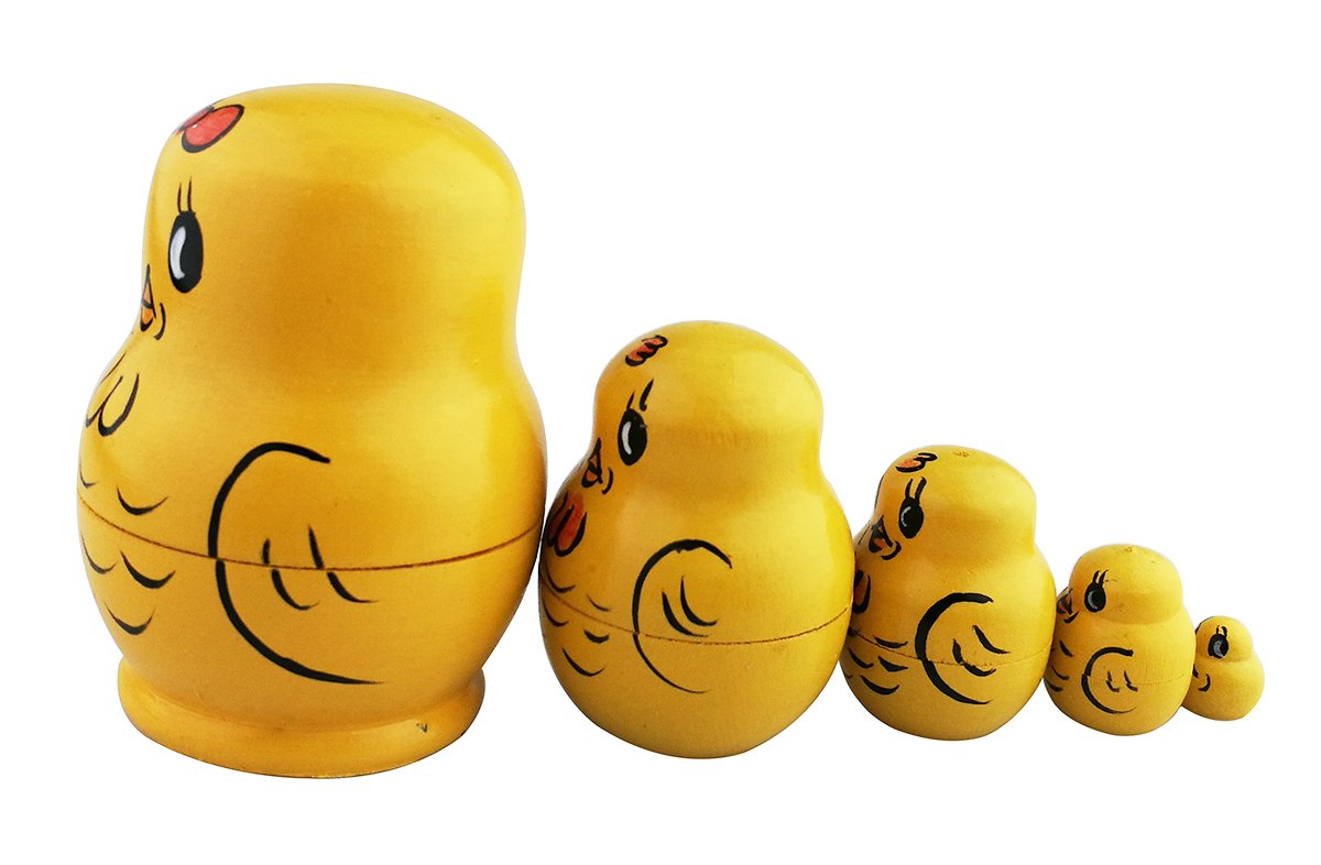 Winterworm Cute Lovely Animal Mini Yellow Chicken Handmade Wooden Russian Nesting Dolls Matryoshka Dolls Set 5 Pieces for Kids Toy Birthday Kids Room Decoration