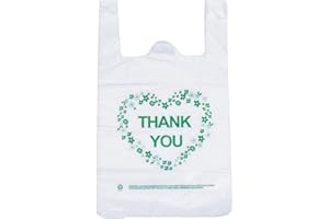 LazyMe Thank You T Shirt Bags White Plastic Grocery Bags with Handles, Standard Supermarket Size, 12 x 20 inch (100 pcs)