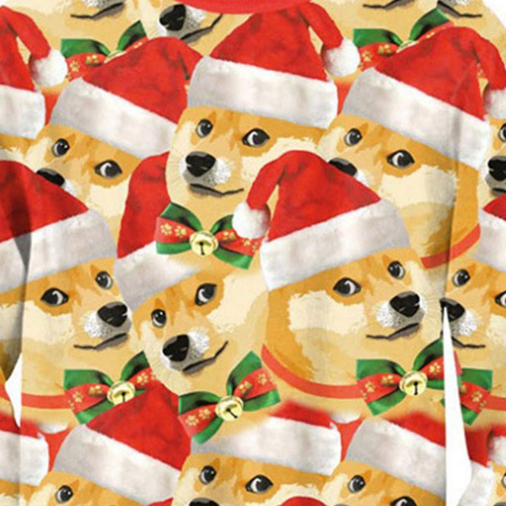 Unisex Christmas Loose Sweatshirt Cute 3D Puppy Crew-neck Shirts Tops