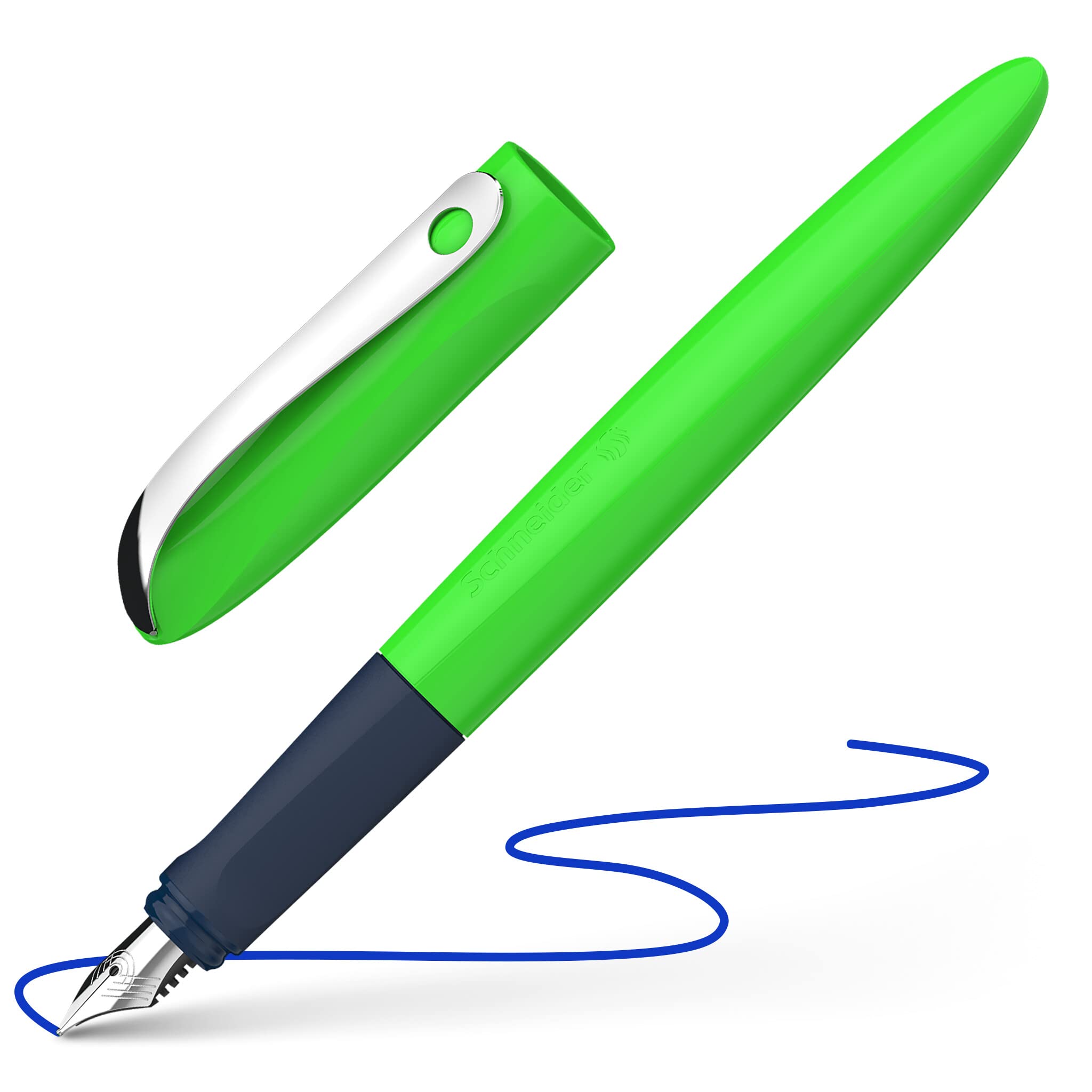 Schneider 162114 Wavy Fountain Pen for Right- and Left-Handed Users with Beginner Nib Green