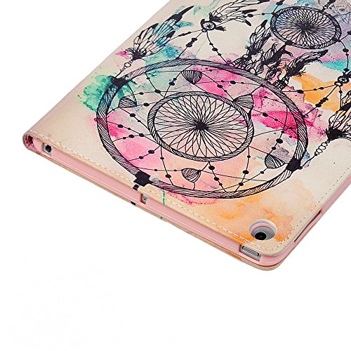 iPad 9.7 Inch Case, Mavis's Diary Colorful Painted Wallet Case PU Leather Shockproof TPU Inner Bumper Flip Cover with Card Slots Cash Pockets Kickstand Cover for iPad 9.7 Inch 2017, Dream Catcher