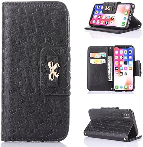 iPhone X Wallet Case, Wastou Protective Leather Flip Cover Card Holder Wallet Case with Money Slot Magnetic Closure for Apple iPhone X (Black)