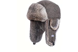 SIOLYAG Winter Trapper Hat,100% Real Rabbit Fur Russian Ushanka Aviator Hunting Ski Hat Winter Hat with Ear Flaps