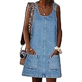 Xaspee Denim Overall Dress for Women Casual Mini Sleeveless Jean Vintage Jumper Skirt Dress with Pockets