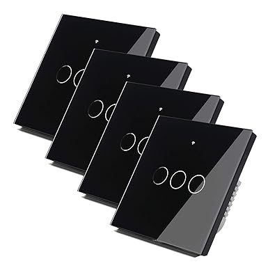 4PCS WiFi Interruptor de Luz Conmutador Tctil WiFi Compatible con Alexa y Google Home Control de APP y Funcin de Temporizador No Se necesita Neutro 1 Way 3 Gang Negro