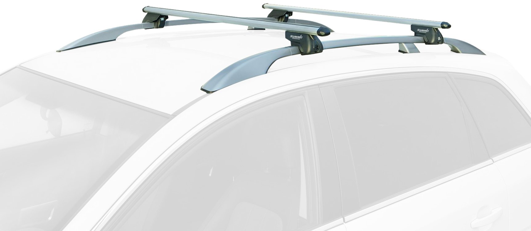 Summit SUP-915 Premium Railing Roof Bar for Cars with Raised Running Rails, Aluminium, Set of 2, Silver