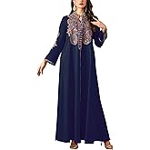 OBEEII Women Muslim Abayas Islamic Floral Embroidery Sequin Maxi Dress Ramadan Loose Morocco Dubai Robe Kaftan Prayer Dress
