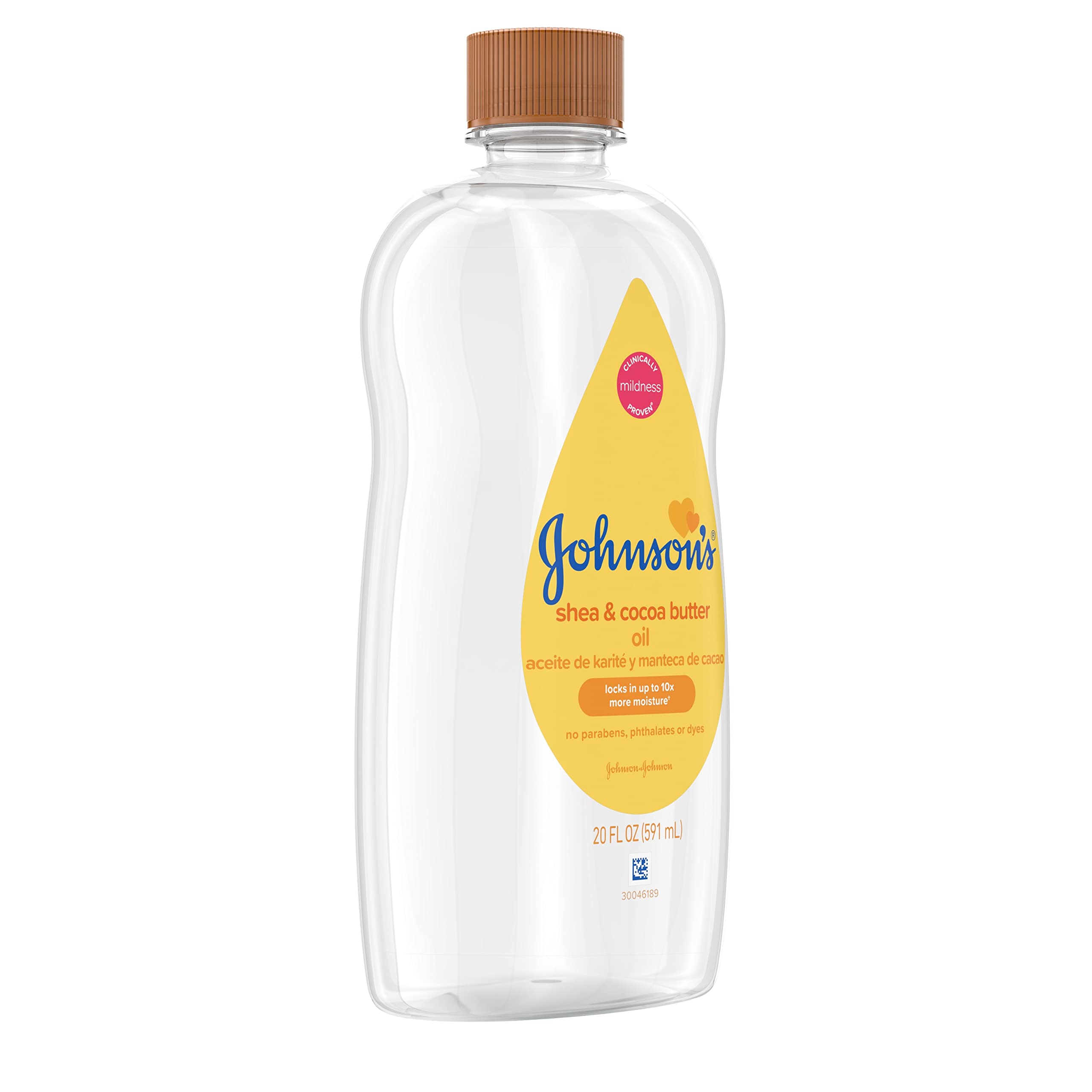 Johnson's Baby Oil, Mineral Oil Enriched with Shea & Cocoa Butter to Prevent Moisture Loss, Hypoallergenic, 20 fl. oz