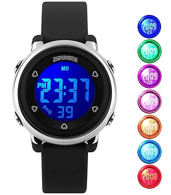 USWAT Children Digital Watch Outdoor Sports Watches Boy Kids Girls LED Alarm Stopwatch Dress Wristwatches Black