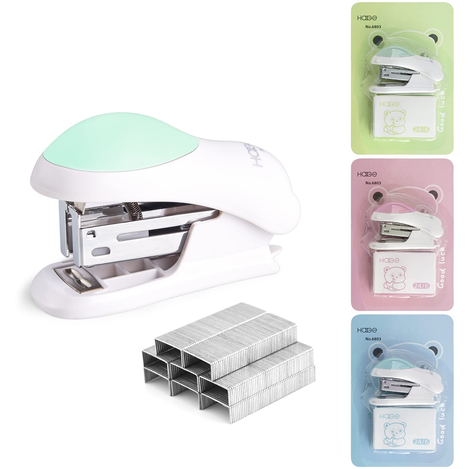 NEBURORA Mini Effortless Desktop Staplers with 400 Standard 24/6 Staples, 2-24 Sheet Capacity, Includes Built-in Staple Remover, Cute Stapler Gift for Student and Office Use, 3 Colors Options (Green)