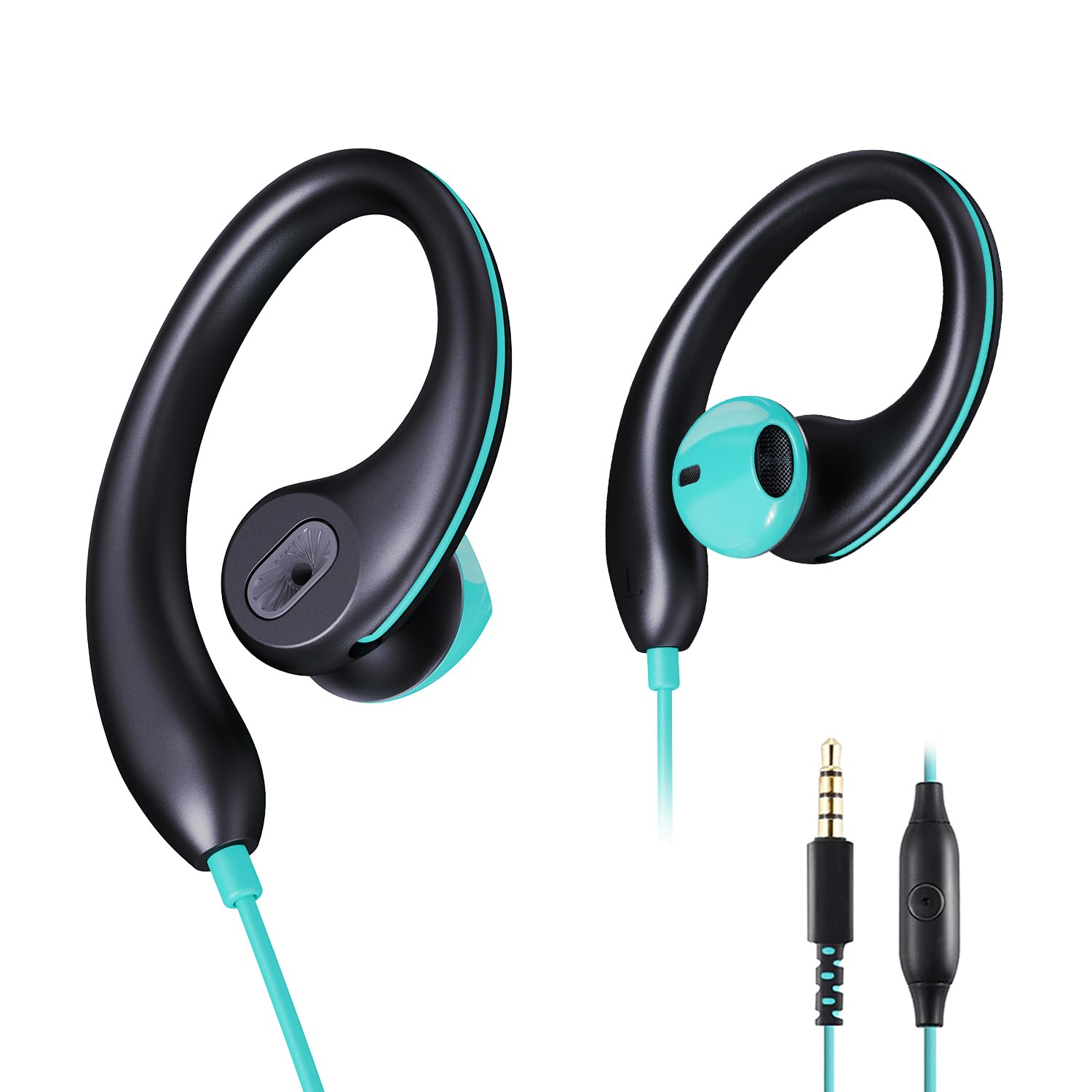 Photo 1 of Upgrade Wired Sports Earbuds with Ear Hooks, Running Headphones Secure Fit Wrap Around Ear, Sweatproof In-Ear Earphones with Microphone, 3.5mm Jack for Smartphone Laptop Tablet MP3 Workout Jogging Gym
