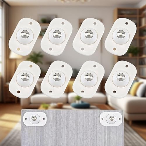 Self Adhesive Small Caster Wheels,8PCS 360° Swivel Universal Wheel Roller Castors,Appliance Wheels,Small Furniture Castors,Sticky Pulley for Bins, Storage Boxes, Small Furniture (White)