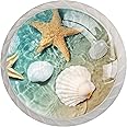 4 Pack Dresser Drawer Cabinet Knobs Beach Starfish Seashell Round Shape Crystal Glass Pulls Handles for Kitchen Wardrobe Cupboard Door Hardware with Screws