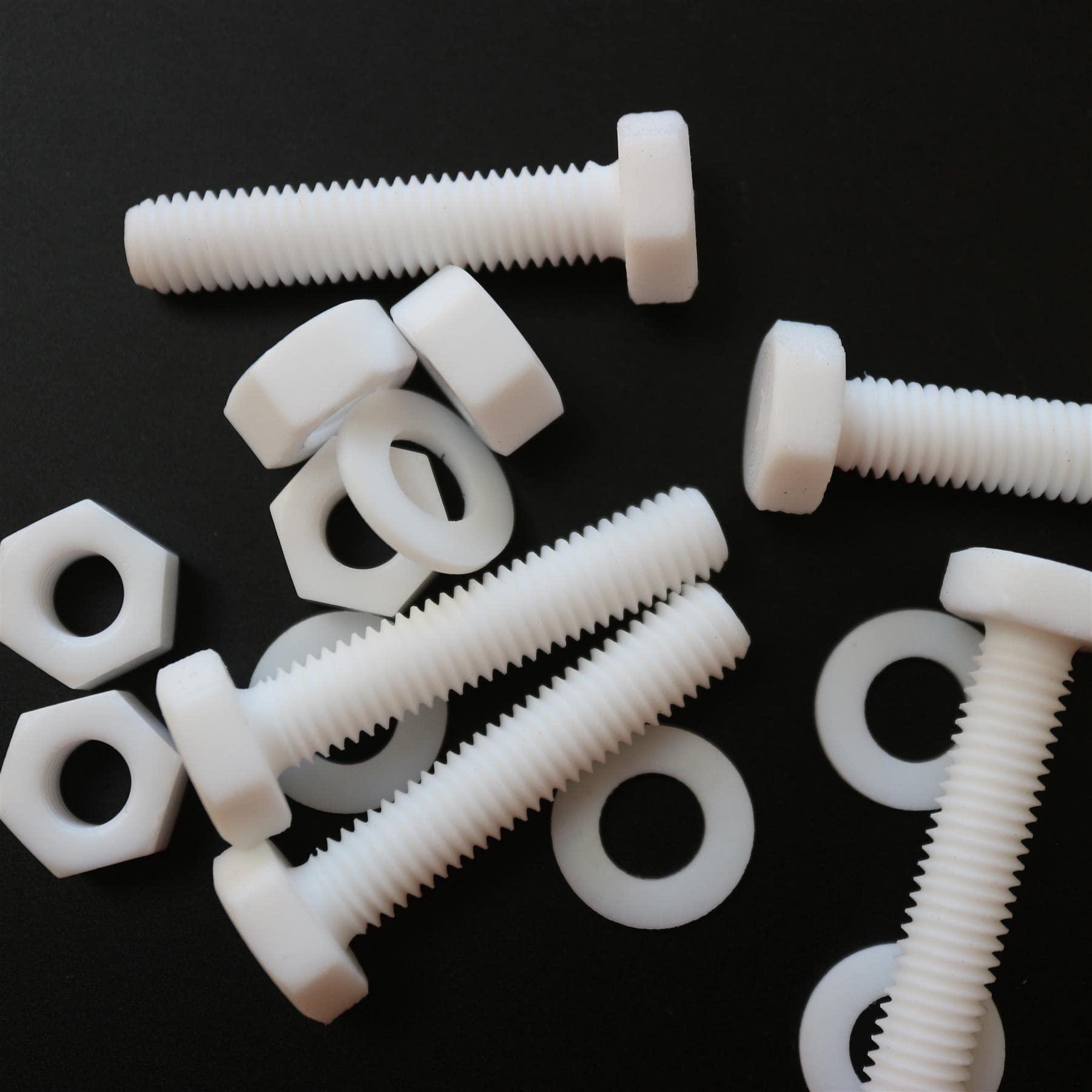 5X PTFE Hex Head, M8 x 40mm, Plastic Nuts and Bolts (Screws), Washers, Fluoropolymer Polytetrafluoroethylene