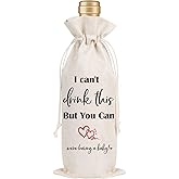 Pregnancy Announcement Wine Gift Bag - Wxiben I Cant Drink This But You Can Pregnancy Announcement Gifts Reusable Burlap Wine Bottle Bag for Grandparents Family Husband Aunt Uncle New Mom Dad