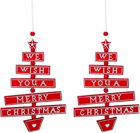 Amazon Co Jp 2個セットクリスマスの飾りクリエイティブクリスマス木製看板ペンダント 赤 塗られた手紙 クリスマスツリーの飾り ホーム キッチン