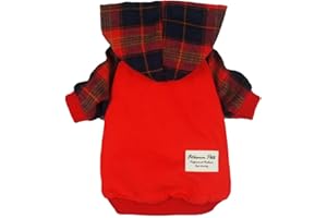 Fitwarm Plaid Pet Clothes for Dog Sweatshirts Cat Pullover Hooded Shirts Red Small