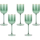PLASTICPRO Green Wine Cup with Gold rim Plastic Wine Glasses Set of 5 Elegant Wine Goblets Hard Plastic Wine Cups on Stem 12 Ounce