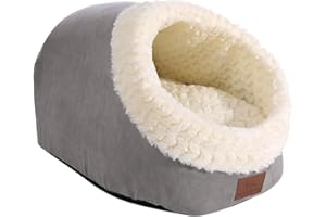 Miss Meow Cat Bed for Indoor Cats,Medium Large Cats Cave Bed,Machine Washable Slip Resistant Bottom,Ultra Soft Plush Cushion (Gray Cave)