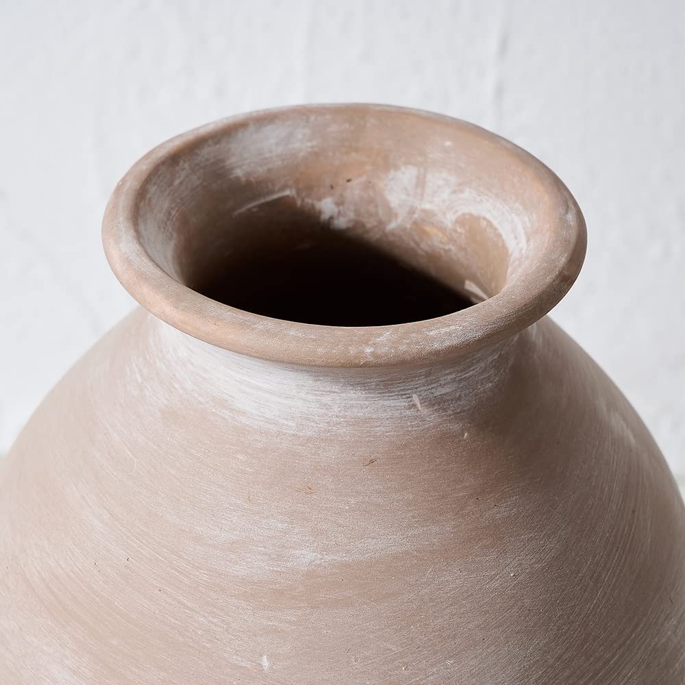 LUKA Ceramic Rustic Farmhouse Vase, 9.2 inch Whitewashed Terracotta Vase, Pottery Decorative Flower Vase,Clay Decorative Vases for Home Decor, Table, Living Room, Shelf, Mantel Decoration - Image 6
