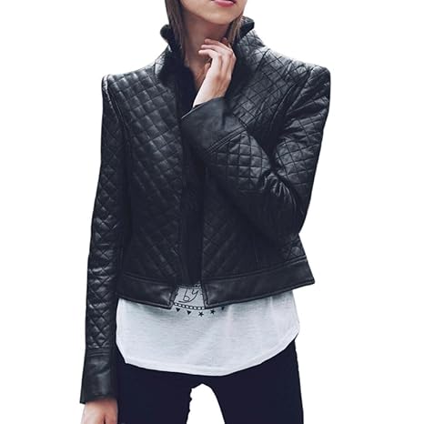 TWIFER Damen Kunstleder Jacke Herbst Winter Racing Style Bikerjacke Kurz Mantel (S-3XL)