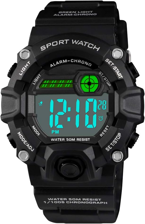 Venhoo Kids Watches Digital Outdoor Sport Waterproof Electrical EL-Lights Watches with Alarm Luminous Stopwatch Casual Military Child Wrist Watch Gift for Boys Girls