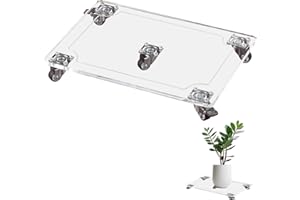 Rekerown 10"x14" Heavy Duty Acrylic Plant Stand with Wheels, Square Plexiglass Plant Caddy on Wheels - Outdoor Flower Pot Rack on Rollers - Indoor Dolly Holder Rolling Tray Coaster, Transparent 1PC