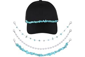 IDesign 3 Pcs Trucket Hat Chains Bill Decoration Trucket Hat Charms DIY Pearl/Turquoise/Metal Chains for Mesh Baseball Cap Accessories Chain for Party Supplies