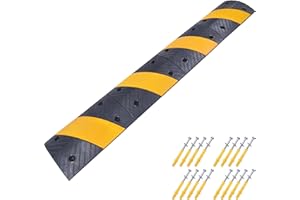 OranLite 80" inch / 6.6' Feet Rubber Speed Hump Bump Heavy-duty Parking Lot Bump with High Reflective Yellow Strip, Mounting Expansion Screws included (6.6 Ft)