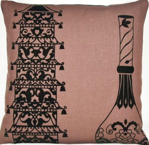 Brown Asian Design Accent Pillow Case Ming Vase Cushion Cover Lorca Collection