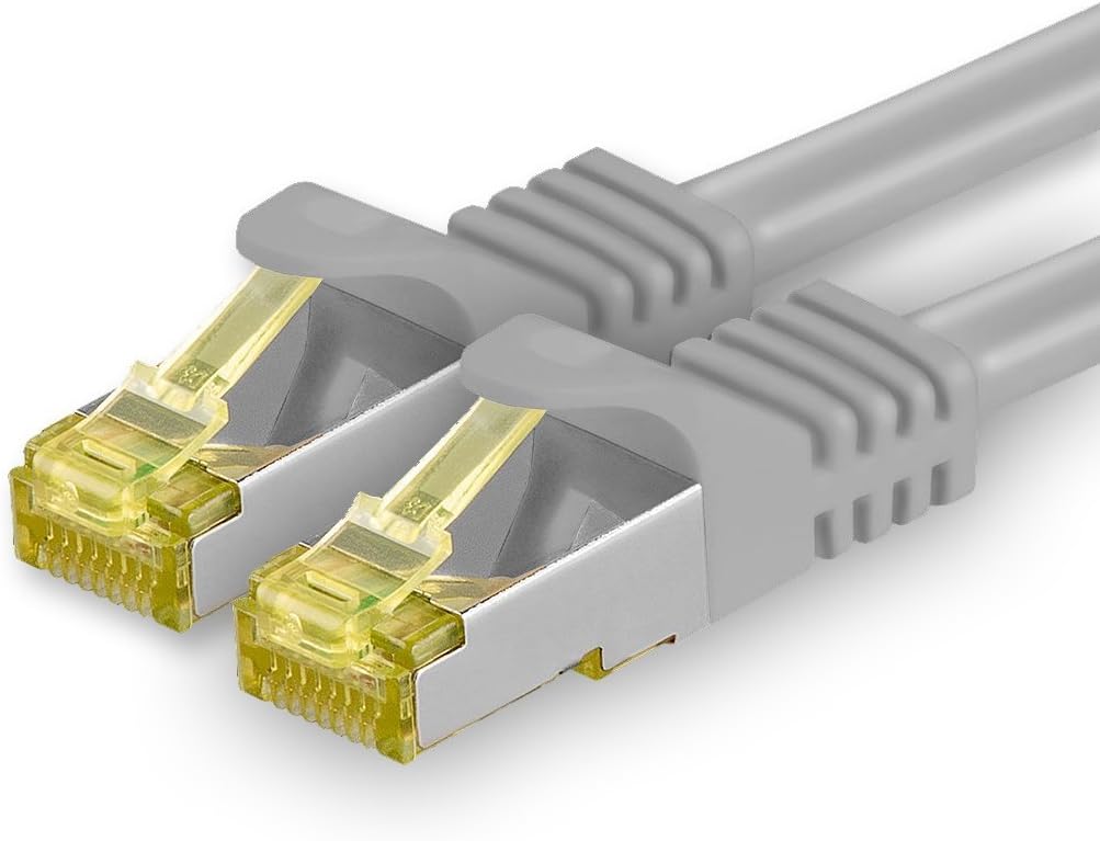 1aTTack.de Cat.7 network cable 5m gray 1 piece Cat7 Ethernet cable network LAN cable raw cable 10 Gb s SFTP PIMF LSZH set patch cable with Rj 45 plug Cat.6a
