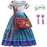 Yipkorra Encanto Mirabel Costume for Girls Cosplay Isabella Outfit Princess Halloween Dress Up With Earrings