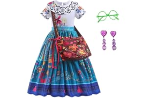 Yipkorra Encanto Mirabel Costume for Girls Cosplay Isabella Outfit Princess Halloween Dress Up With Earrings