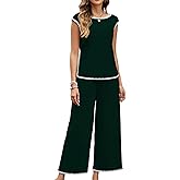 Gardenwed Women's Two Piece Outfit, Cap Sleeve Top and Wide Leg Pants Elegant Summer Set with Trim Design