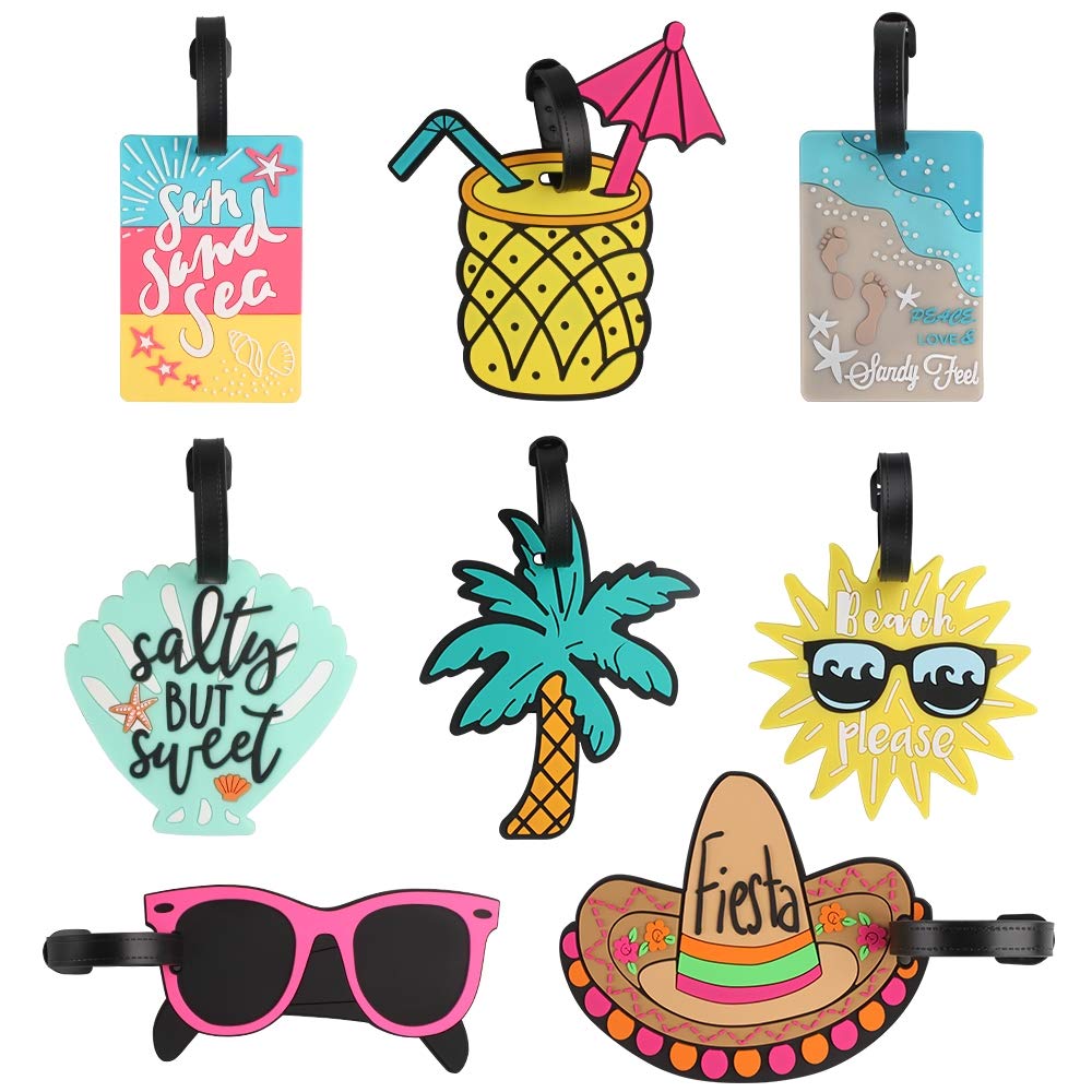 Dadabig 8 Pack Luggage Tags, PVC Luggage Tags for Suitcases Unique Beach Series Travel Tags for Luggage with Buckles and Name ID Card, 8 Styles