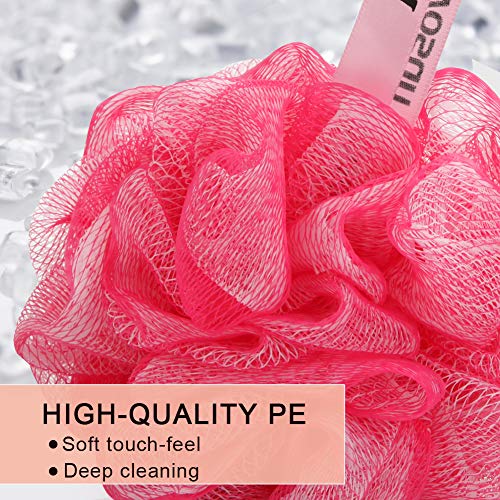 Loofah Bath Sponge,Shower Pouf Exfoliating Body Scrubber Ball Double Mesh Pouf Bath Sponges for Women and Men (Pack of 3, Multi Color)