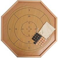Tradeopia 2-in-1 Natural Wood Crokinole Board Game Set, Flip The Board to Play Chess or Checkers, Canadian Heritage Game for 
