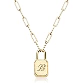 JUDAILY Initial Lock Necklace For Women 14K Gold Plated Dainty Paperclip Padlock Pendant Necklaces Personalized Letter A-Z Jewelry